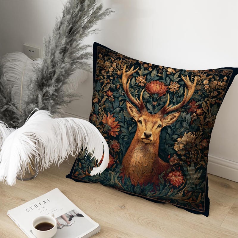 RBAFAO William Morris Inspired Abstract Vintage Floral Design Throw Pillow Covers Home Decor Art Pillowcase Cushion Cover for Bed Sofa Living Room, Car Indoor and Outdoor (The Deer, 18x18inches) - Image 4